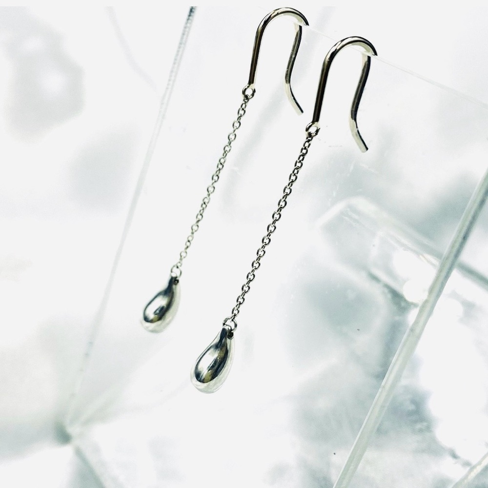 Tiffany & Co 💯% Auth Vintage Teardrop Chain Danglers w/Pouch ✨925 Sterling✨EUC✨ - Picture 5 of 8